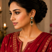 Mehendi Plated Dangle Earrings with Crystal Work