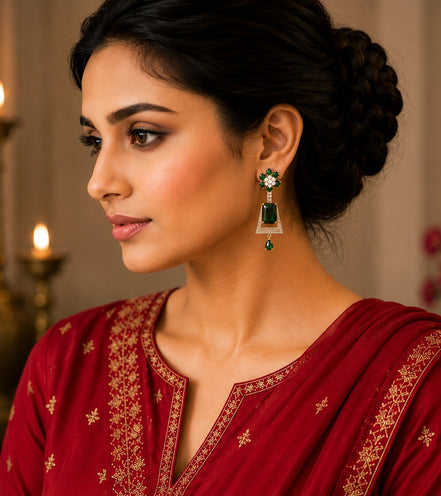 Mehendi Plated Dangle Earrings with Crystal Work