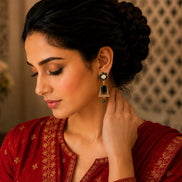 Mehendi Plated Dangle Earrings with Crystal Work