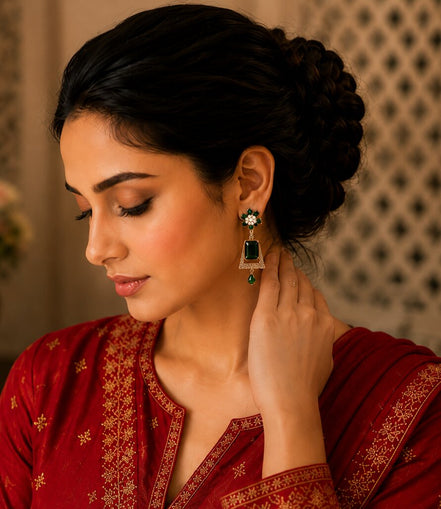 Mehendi Plated Dangle Earrings with Crystal Work