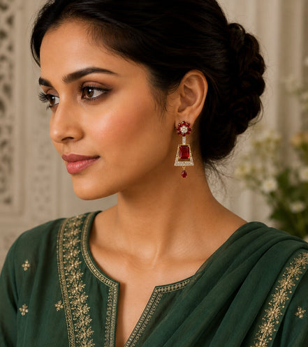 Mehendi Plated Dangle Earrings with Crystal Work