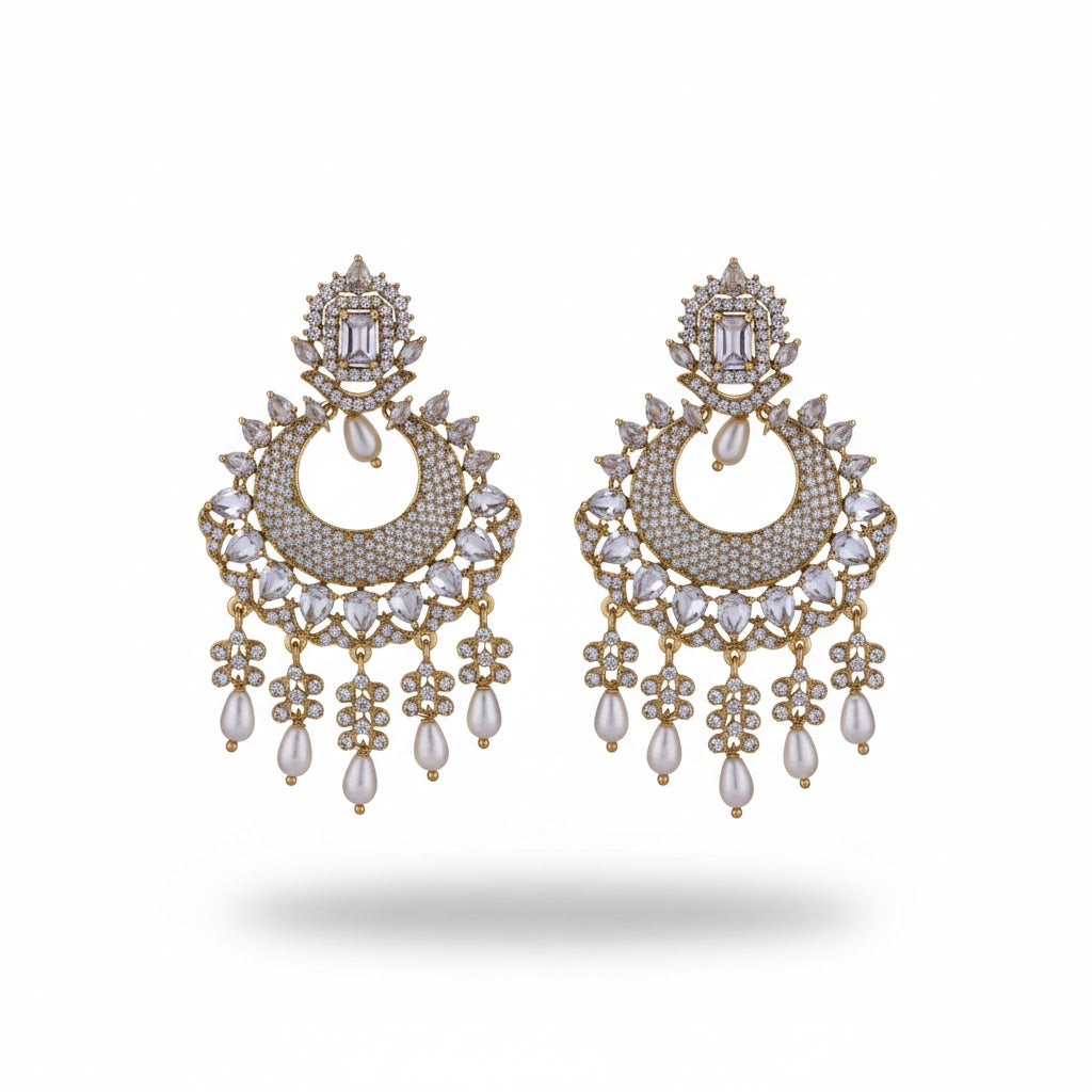 Mehendi Plated Chandelier Earrings with Stone Work