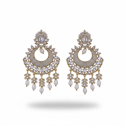 Mehendi Plated Chandelier Earrings with Stone Work