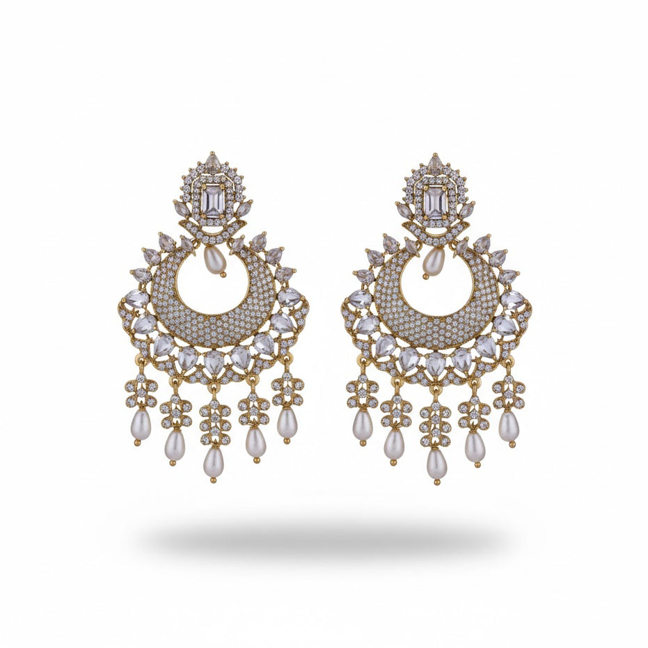 Mehendi Plated Chandelier Earrings with Stone Work