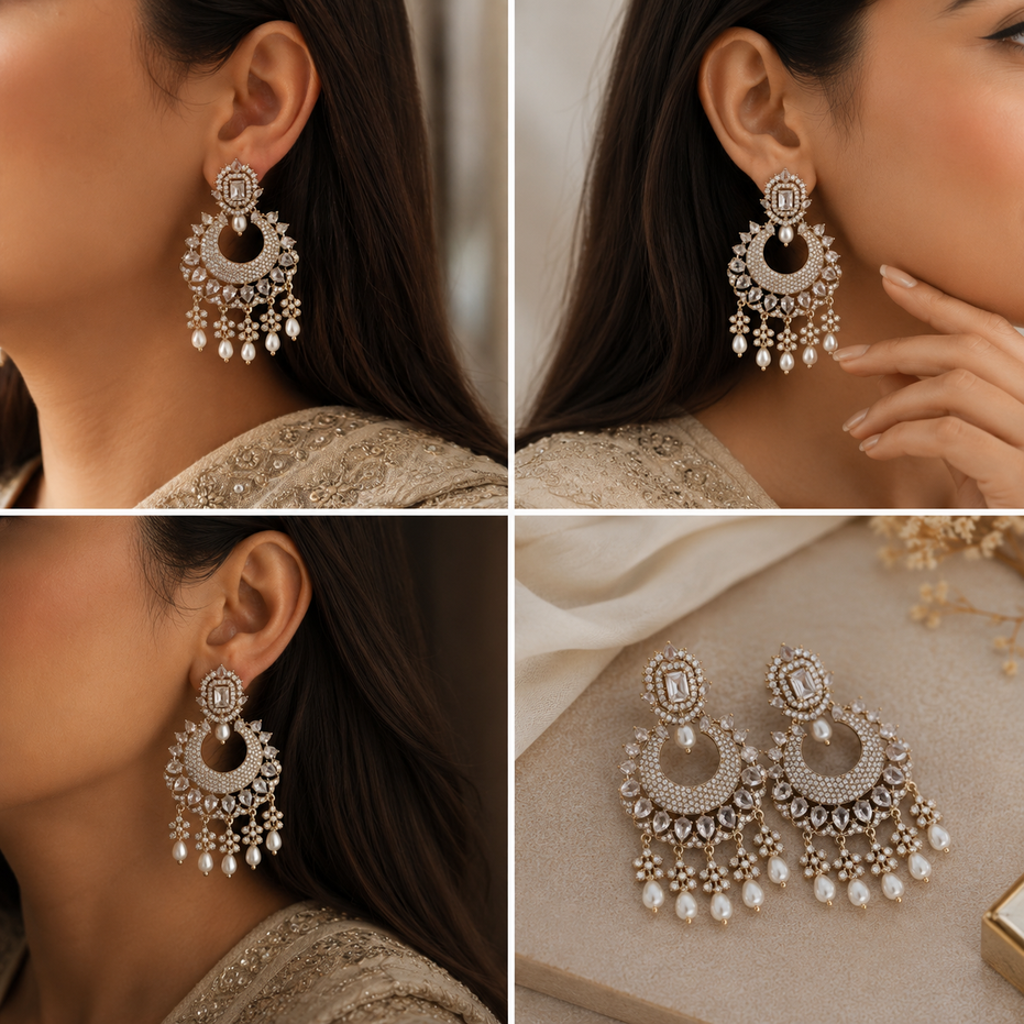 Mehendi Plated Chandelier Earrings with Stone Work