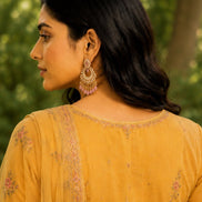 Mehendi Plated Chandelier Earrings with Stone Work