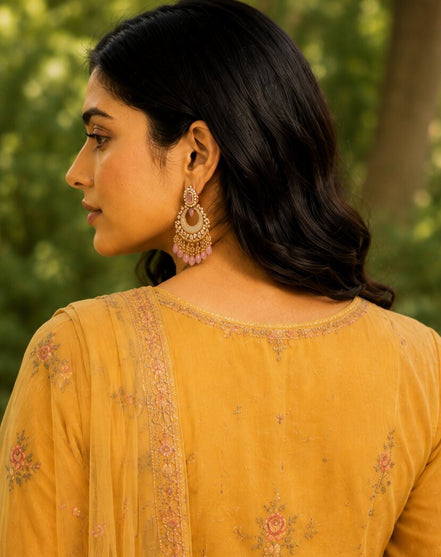Mehendi Plated Chandelier Earrings with Stone Work