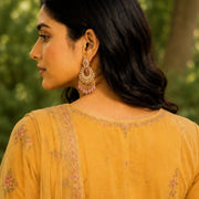 Mehendi Plated Chandelier Earrings with Stone Work