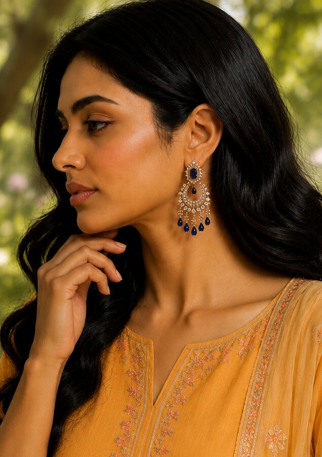 Mehendi Plated Chandelier Earrings with Stone Work