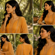 Mehendi Plated Chandelier Earrings with Stone Work