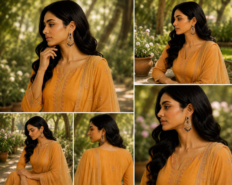 Mehendi Plated Chandelier Earrings with Stone Work