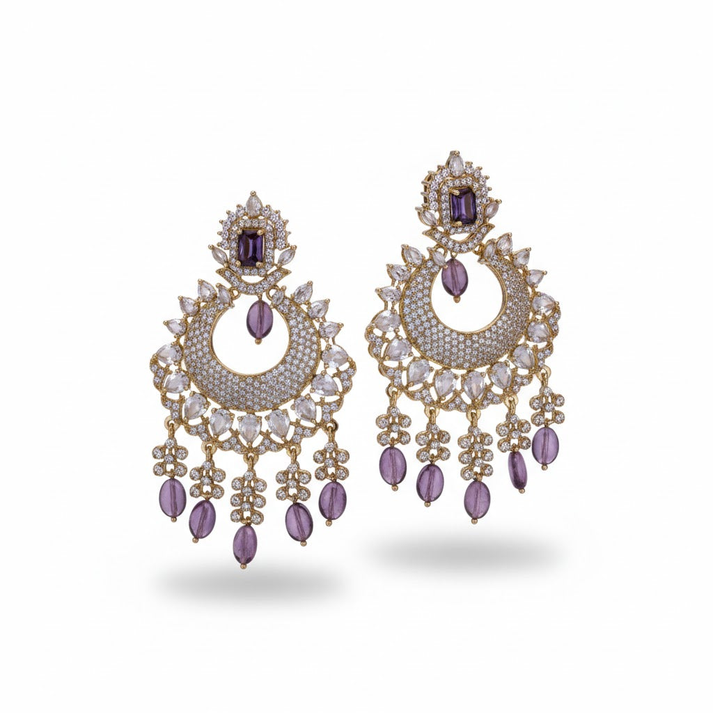 Mehendi Plated Chandelier Earrings with Stone Work