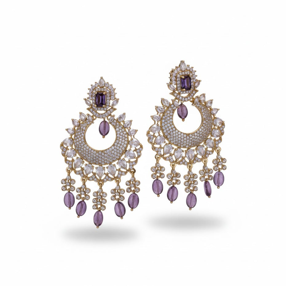 Mehendi Plated Chandelier Earrings with Stone Work
