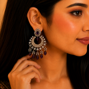 Mehendi Plated Chandelier Earrings with Stone Work