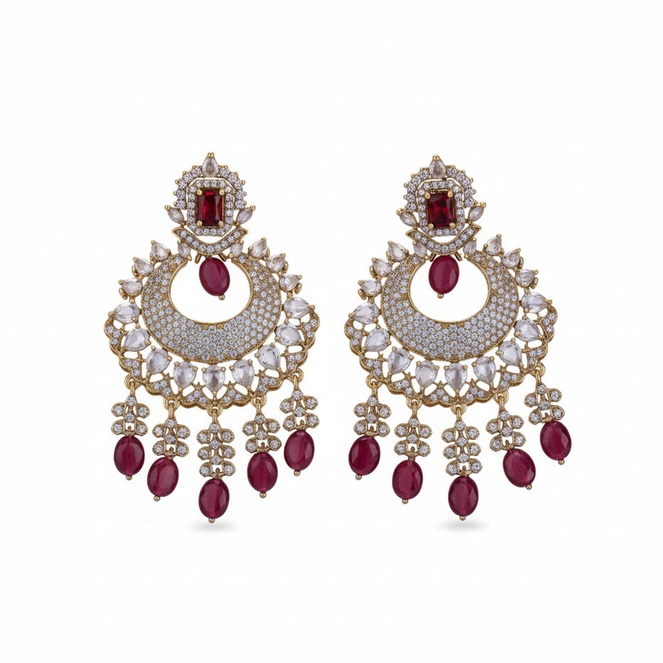 Mehendi Plated Chandelier Earrings with Stone Work