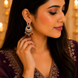 Mehendi Plated Chandelier Earrings with Stone Work