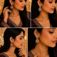Mehendi Plated Chandelier Earrings with Stone Work