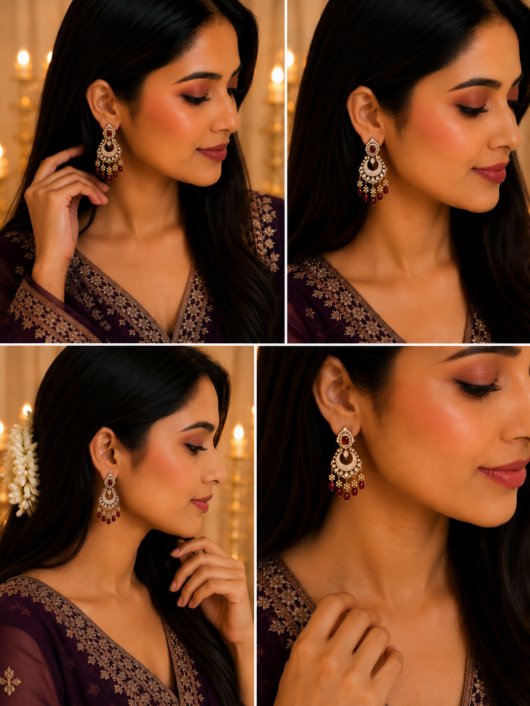 Mehendi Plated Chandelier Earrings with Stone Work
