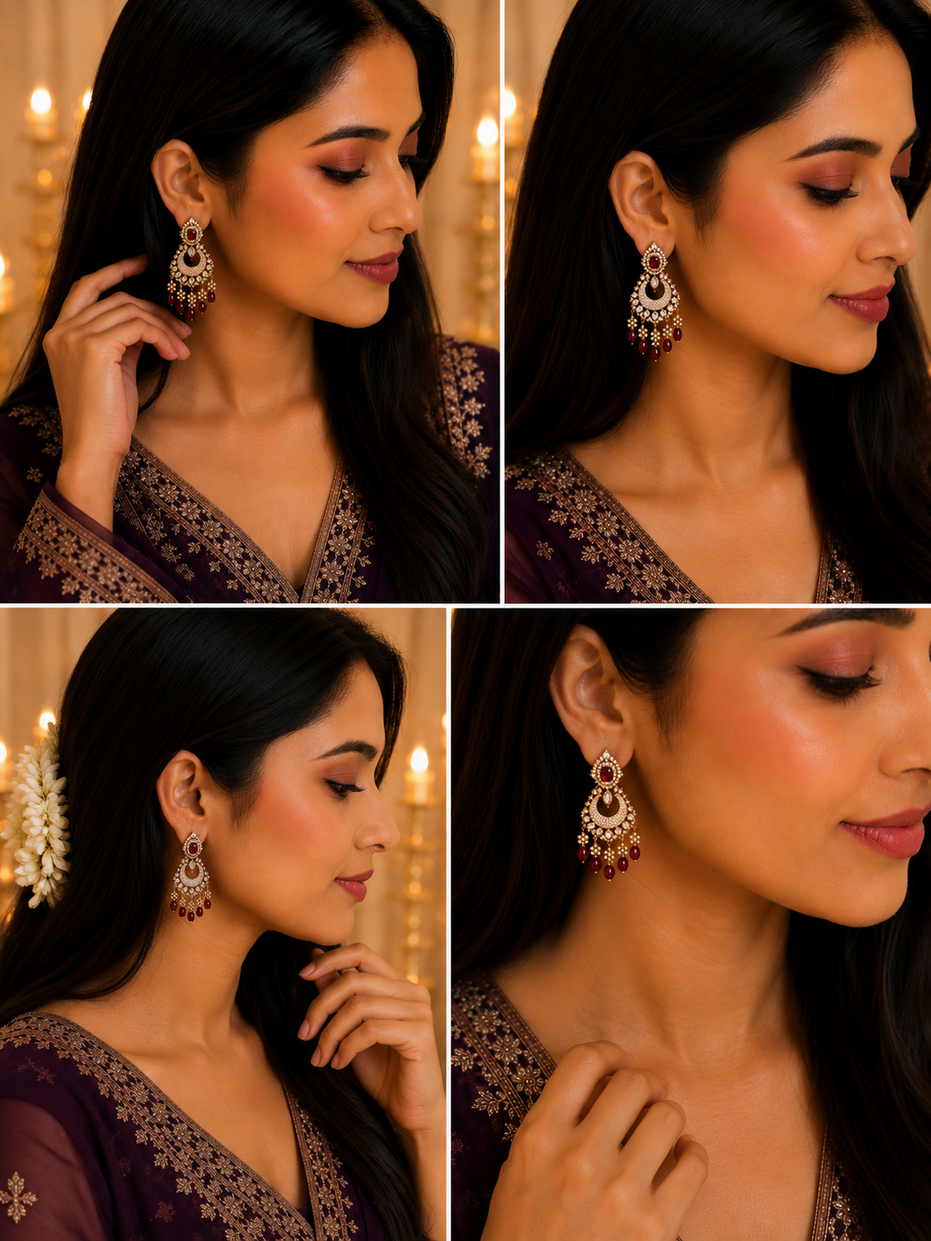 Mehendi Plated Chandelier Earrings with Stone Work