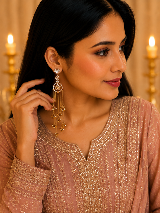 Solitaire Loop Mehendi Plated Earrings