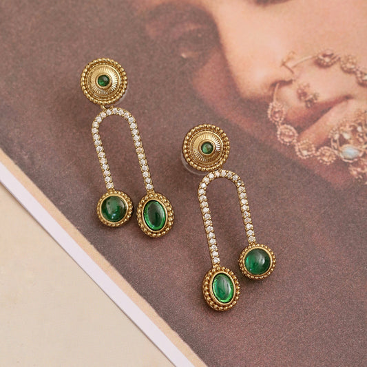 Emerald Drop Gold Plated Earrings