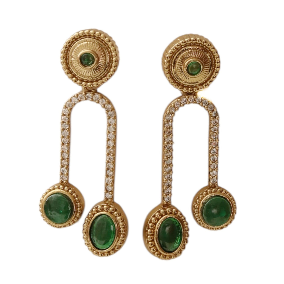 Emerald Drop Gold Plated Earrings