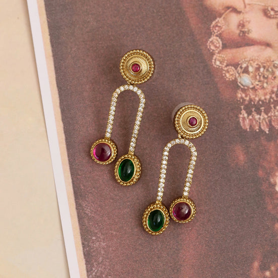 Emerald Drop Gold Plated Earrings
