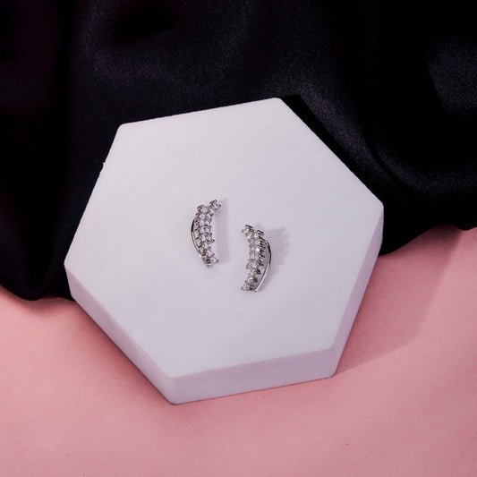 Adorned Curved Rhodium Plated Ear Cuffs