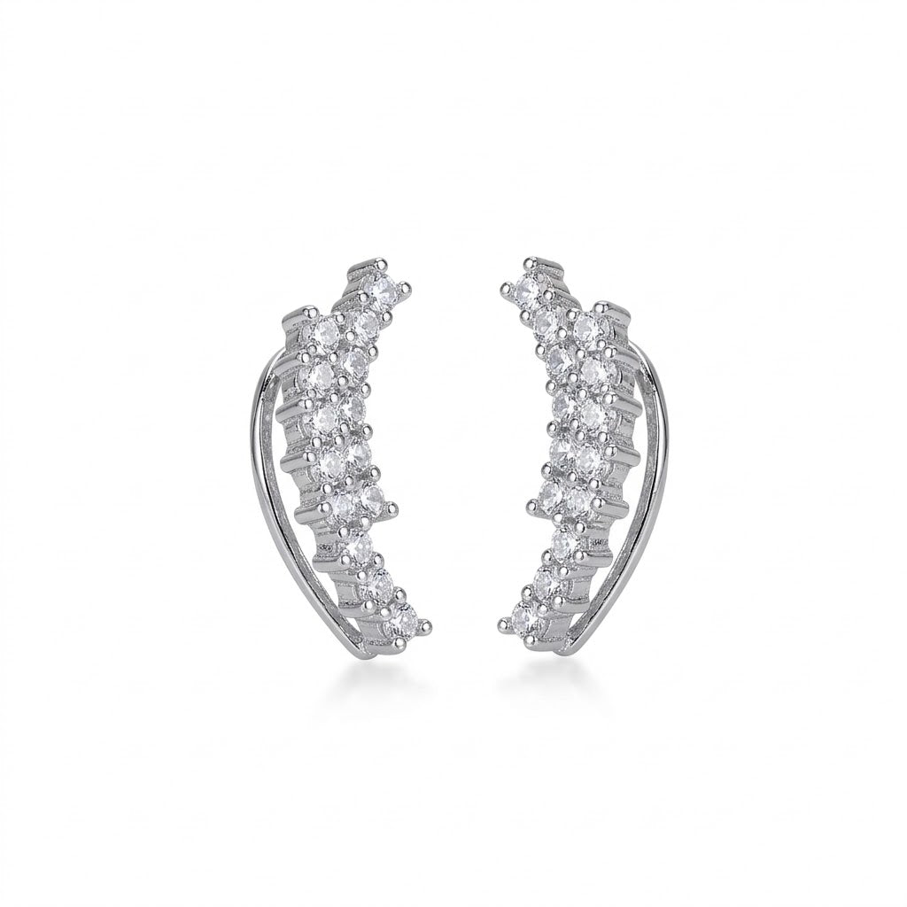 Adorned Curved Rhodium Plated Ear Cuffs