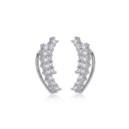Adorned Curved Rhodium Plated Ear Cuffs