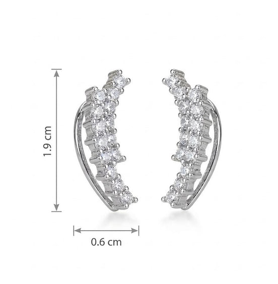 Adorned Curved Rhodium Plated Ear Cuffs