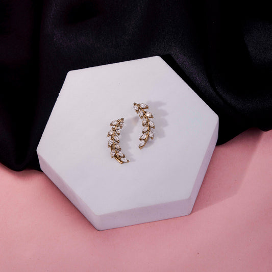 Mehendi Plated Leaf Design Crystal Ear Cuffs