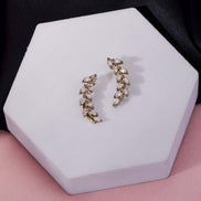 Mehendi Plated Leaf Design Crystal Ear Cuffs