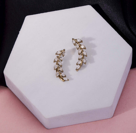 Mehendi Plated Leaf Design Crystal Ear Cuffs