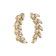 Mehendi Plated Leaf Design Crystal Ear Cuffs