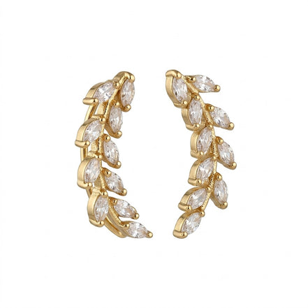 Mehendi Plated Leaf Design Crystal Ear Cuffs
