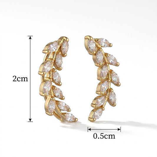 Mehendi Plated Leaf Design Crystal Ear Cuffs