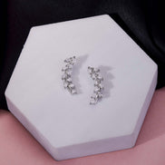 Rhodium Plated Leaf Design Crystal Ear Cuffs