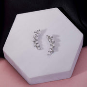 Rhodium Plated Leaf Design Crystal Ear Cuffs