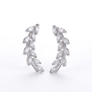 Rhodium Plated Leaf Design Crystal Ear Cuffs
