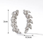 Rhodium Plated Leaf Design Crystal Ear Cuffs