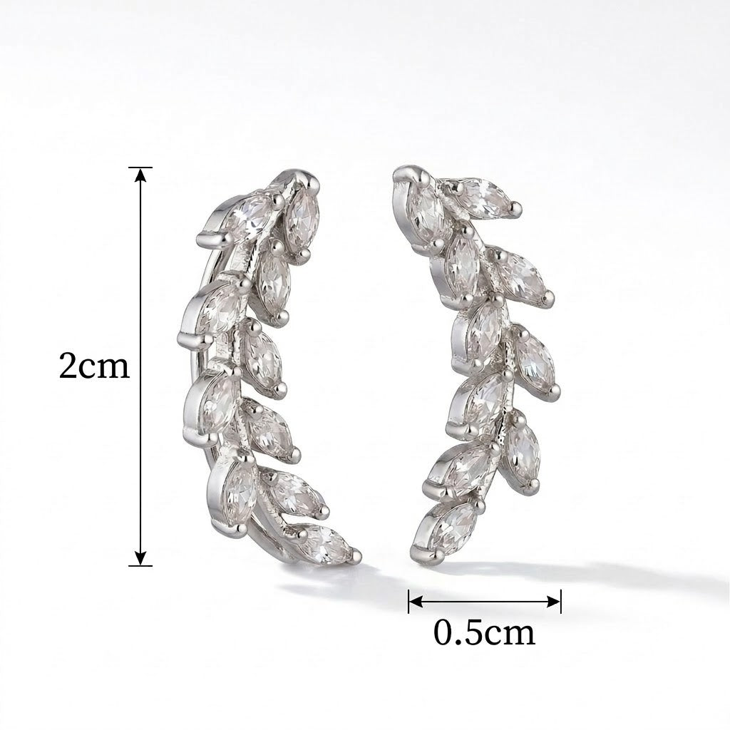 Rhodium Plated Leaf Design Crystal Ear Cuffs