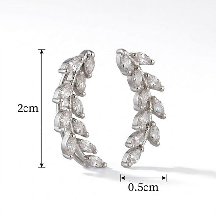 Rhodium Plated Leaf Design Crystal Ear Cuffs