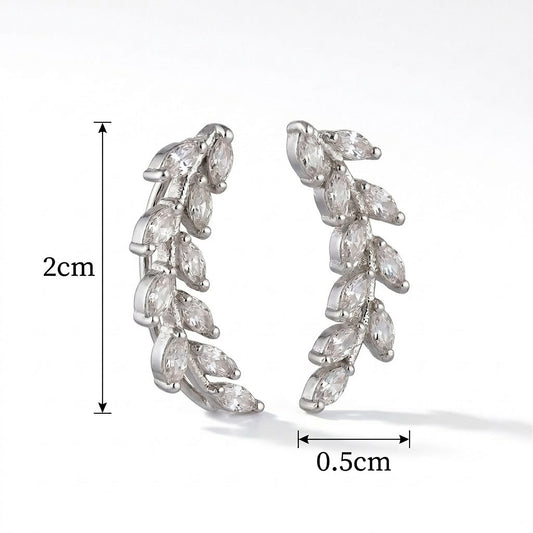 Rhodium Plated Leaf Design Crystal Ear Cuffs