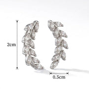 Rhodium Plated Leaf Design Crystal Ear Cuffs