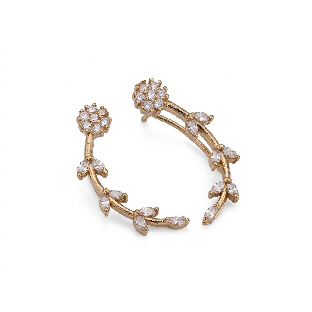 Mehendi Plated Floral Vine Crystal Ear Cuffs
