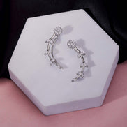 Rhodium Plated Floral Vine Crystal Ear Cuffs