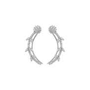 Rhodium Plated Floral Vine Crystal Ear Cuffs
