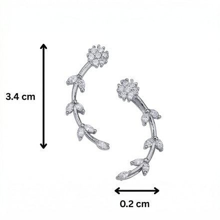 Rhodium Plated Floral Vine Crystal Ear Cuffs