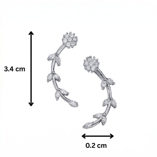 Rhodium Plated Floral Vine Crystal Ear Cuffs